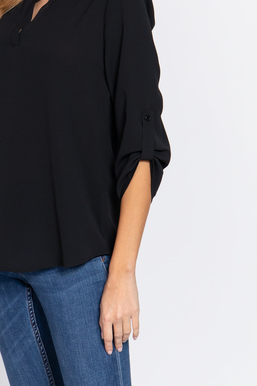 3/4 Roll Up Slv Woven Blouse Smile Sparker