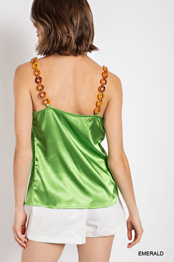Cowl neck satin camisole with chain strap Smile Sparker
