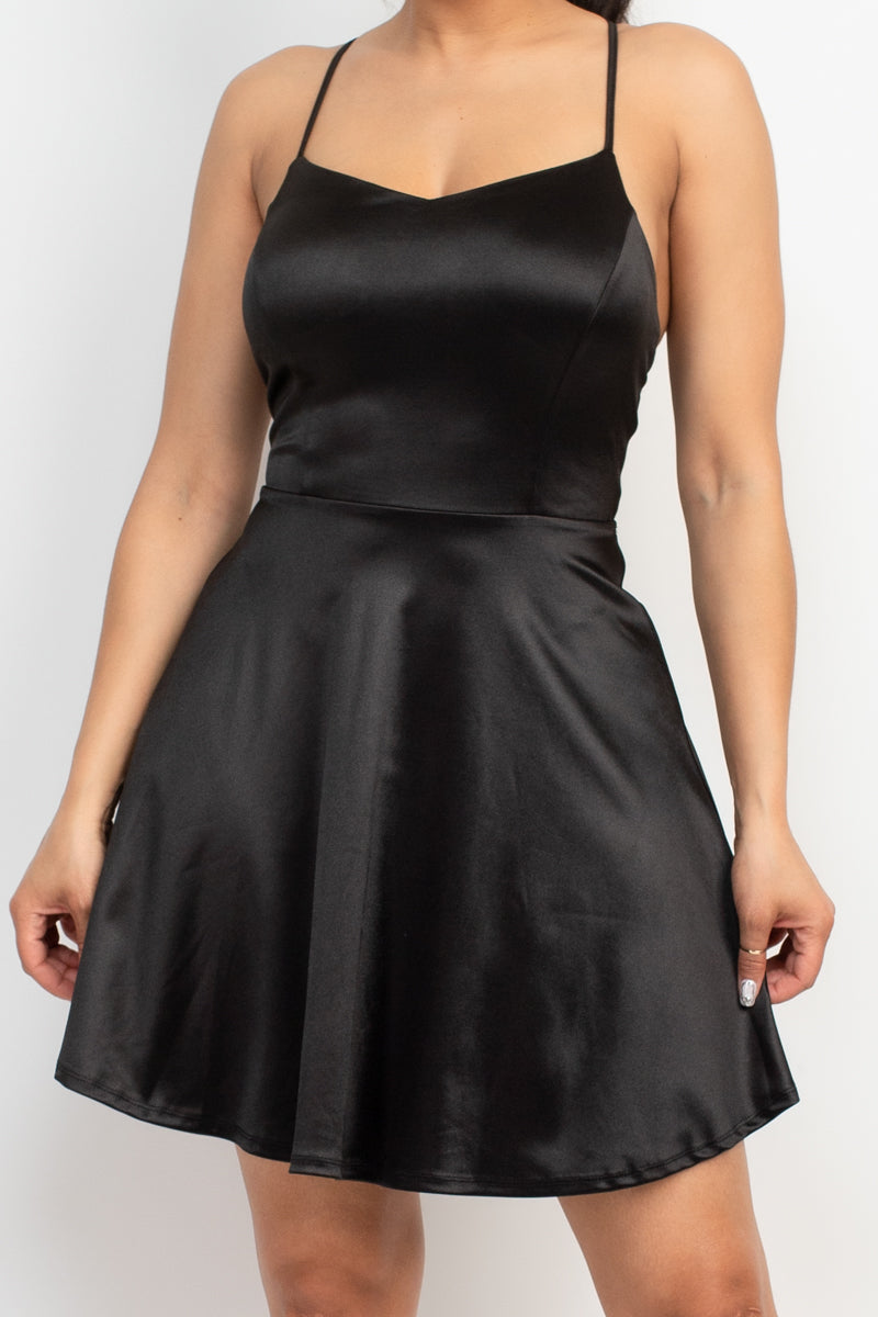 Crisscross A-line Cinched Skater Dress Smile Sparker