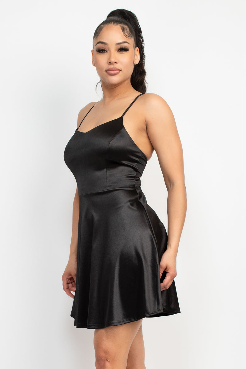 Crisscross A-line Cinched Skater Dress Smile Sparker