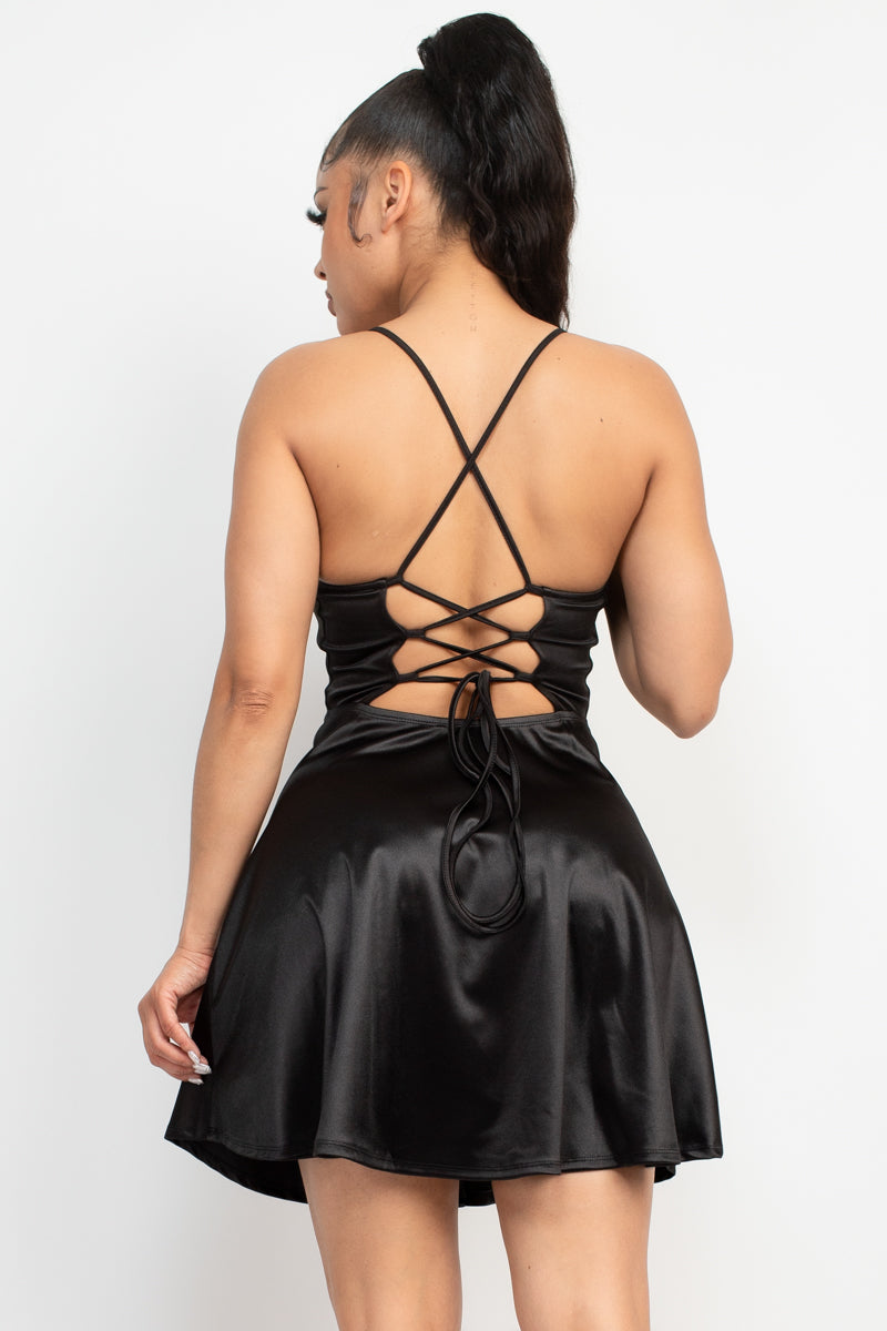 Crisscross A-line Cinched Skater Dress Smile Sparker