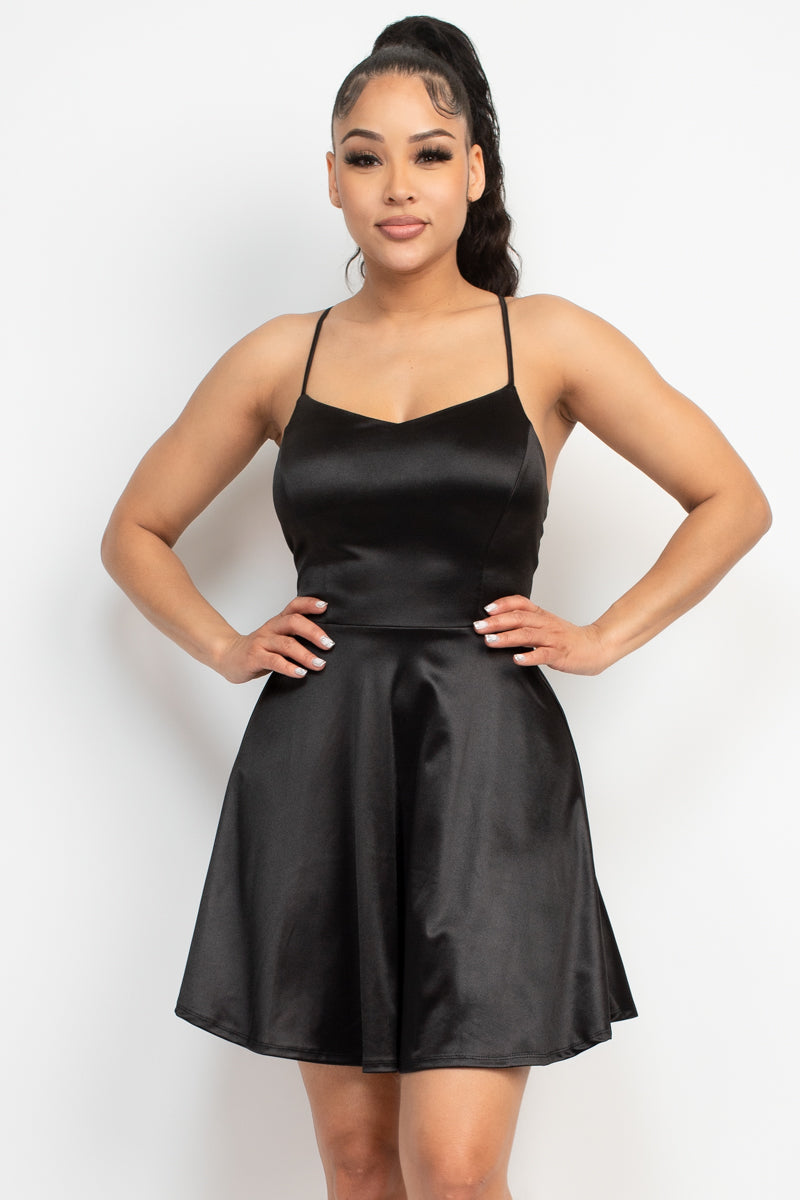Crisscross A-line Cinched Skater Dress Smile Sparker