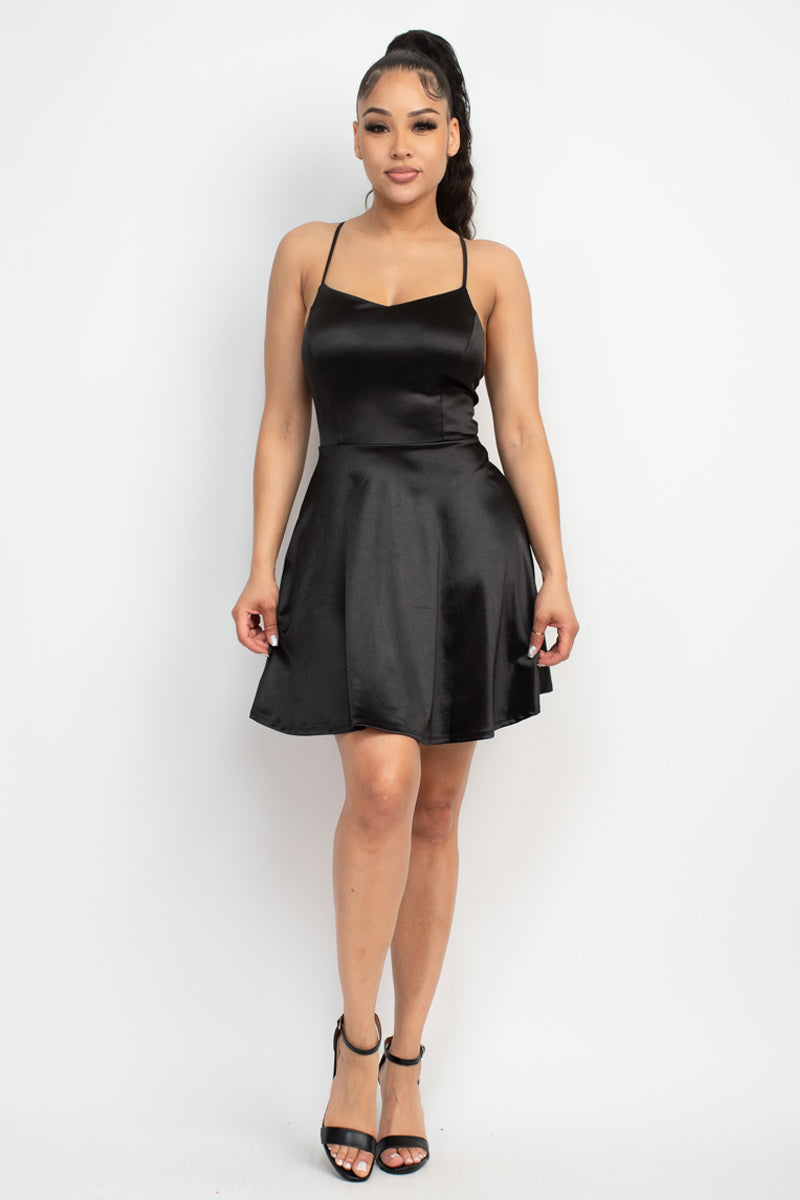 Crisscross A-line Cinched Skater Dress Smile Sparker