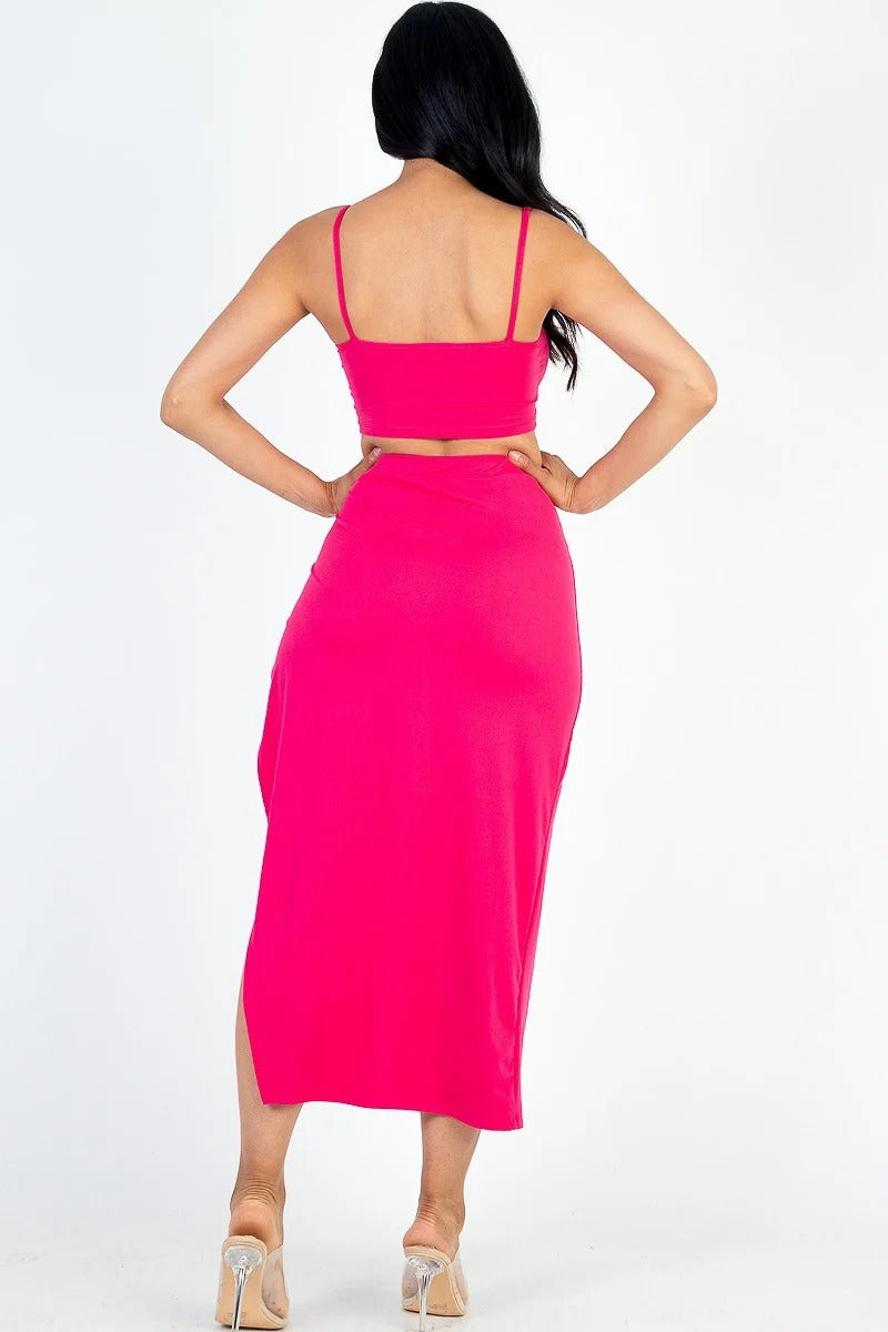 Crop Cami & Split Thigh Maxi Skirt Set Smile Sparker