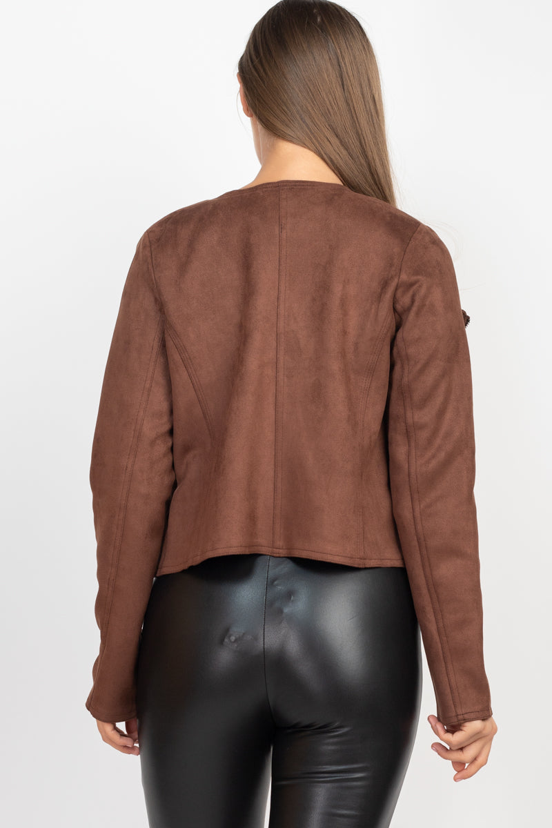 Cropped Zip-up Moto Suede Jacket Smile Sparker