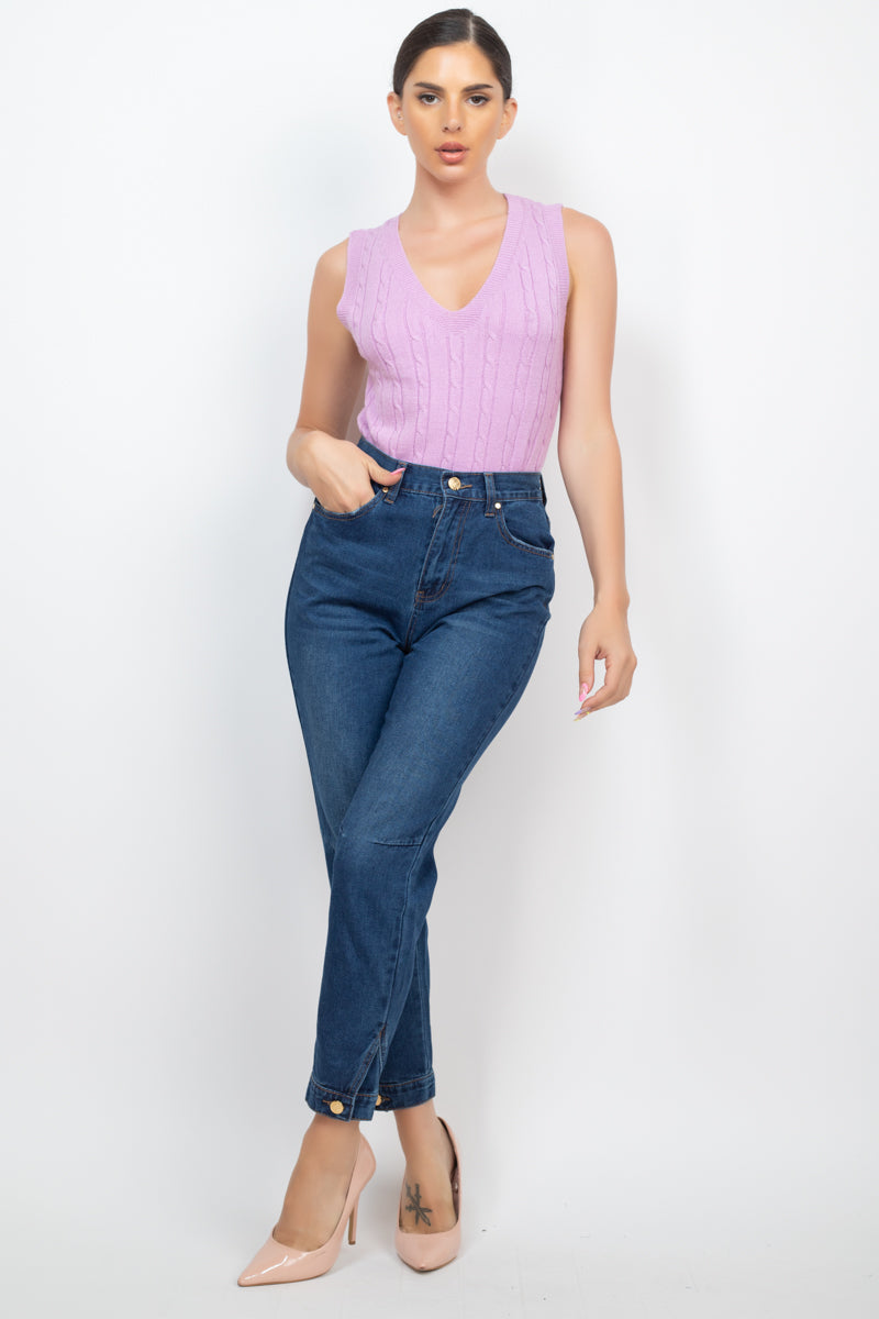 Cuffed-button Mom Jeans Smile Sparker