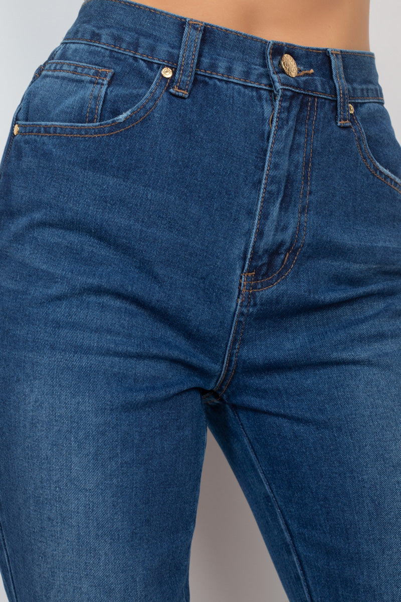 Cuffed-button Mom Jeans Smile Sparker