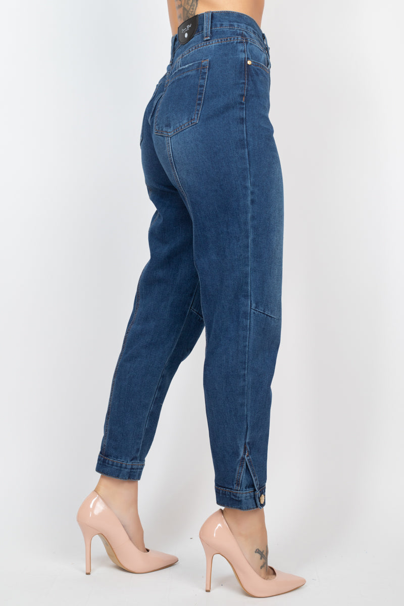 Cuffed-button Mom Jeans Smile Sparker