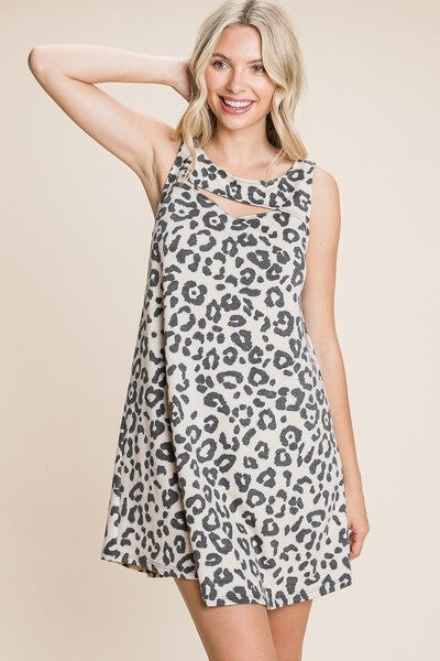 Cute Animal Print Cut Out Neckline Sleeveless Tunic Dress Smile Sparker
