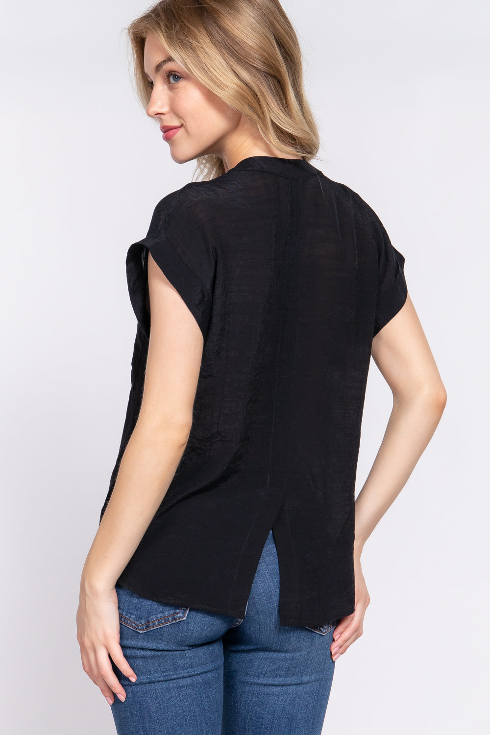 Dolman Slv Button Down Woven Top Smile Sparker