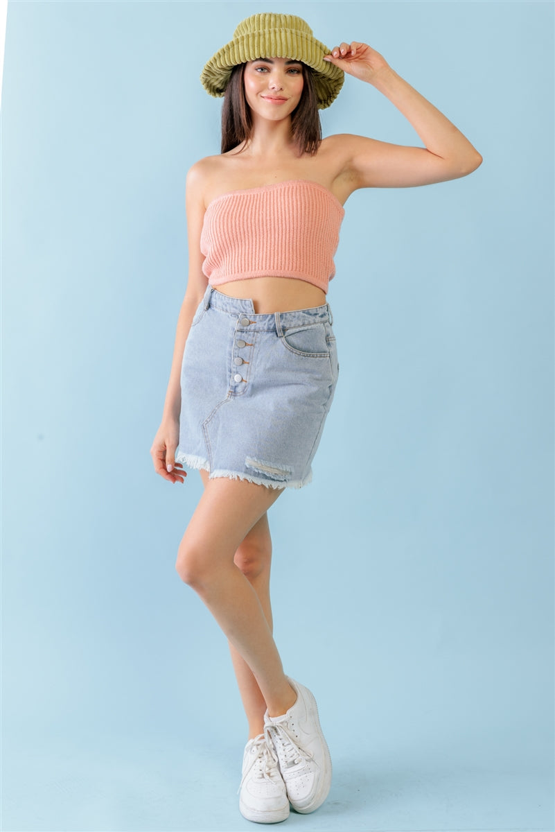 Dusty Peach Knit Strapless Crop Top Smile Sparker
