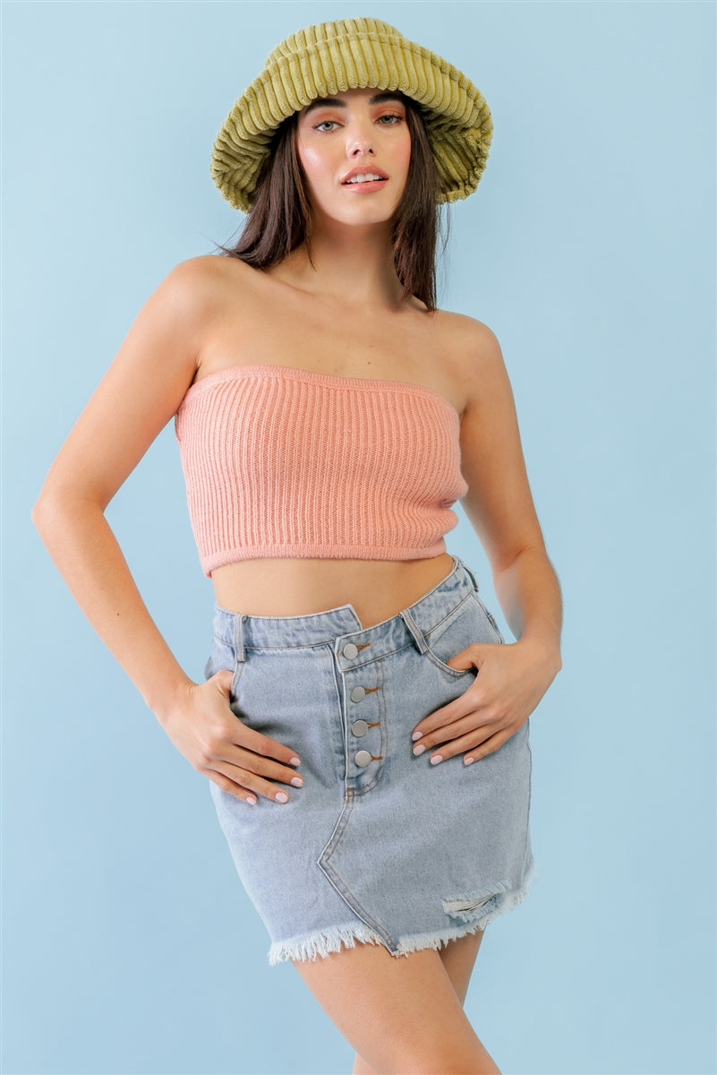 Dusty Peach Knit Strapless Crop Top Smile Sparker