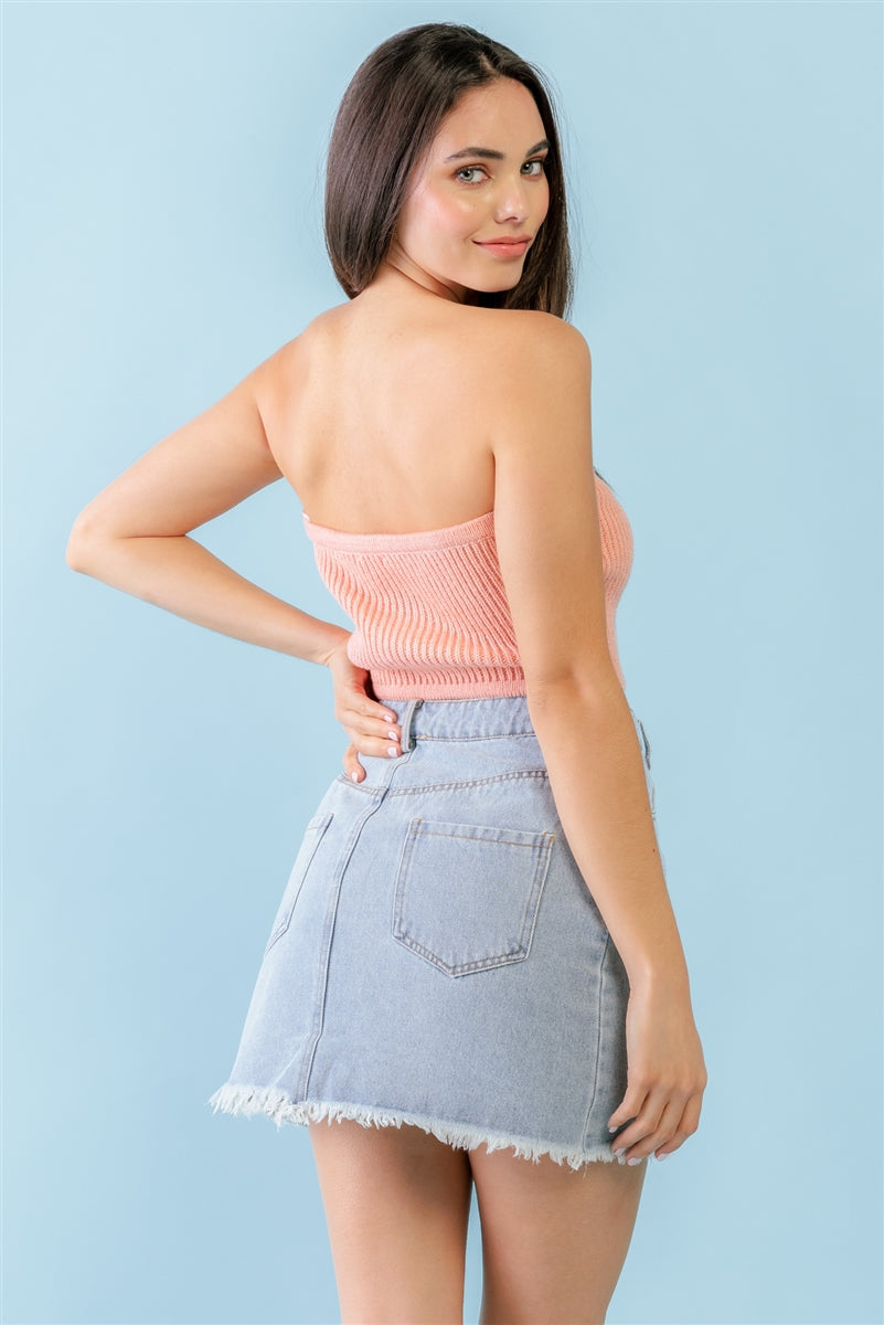 Dusty Peach Knit Strapless Crop Top Smile Sparker