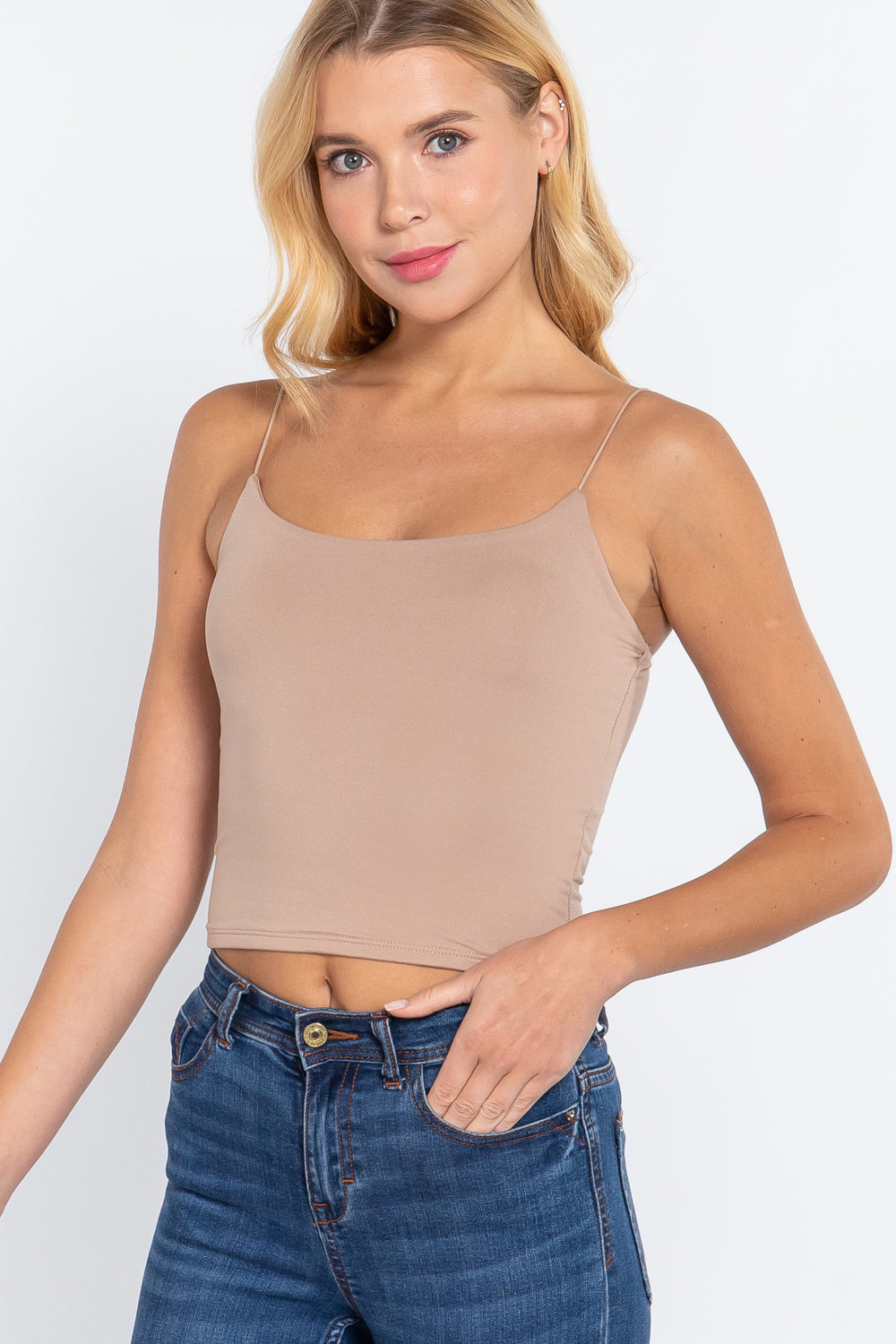 Elastic Strap Two Ply Dty Brushed Knit Cami Top Smile Sparker