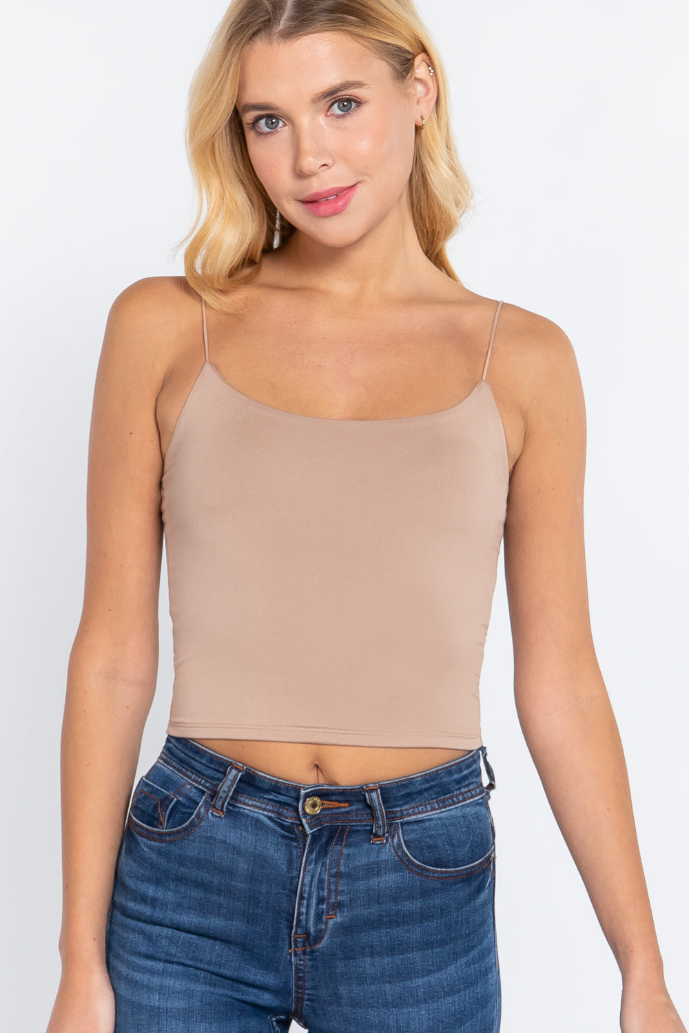 Elastic Strap Two Ply Dty Brushed Knit Cami Top Smile Sparker