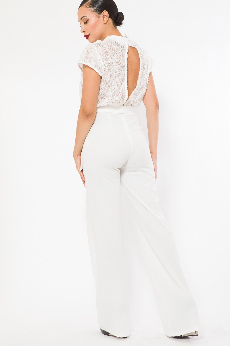 Flower Lace Top Detailed Fashion Jumpsuit Smile Sparker