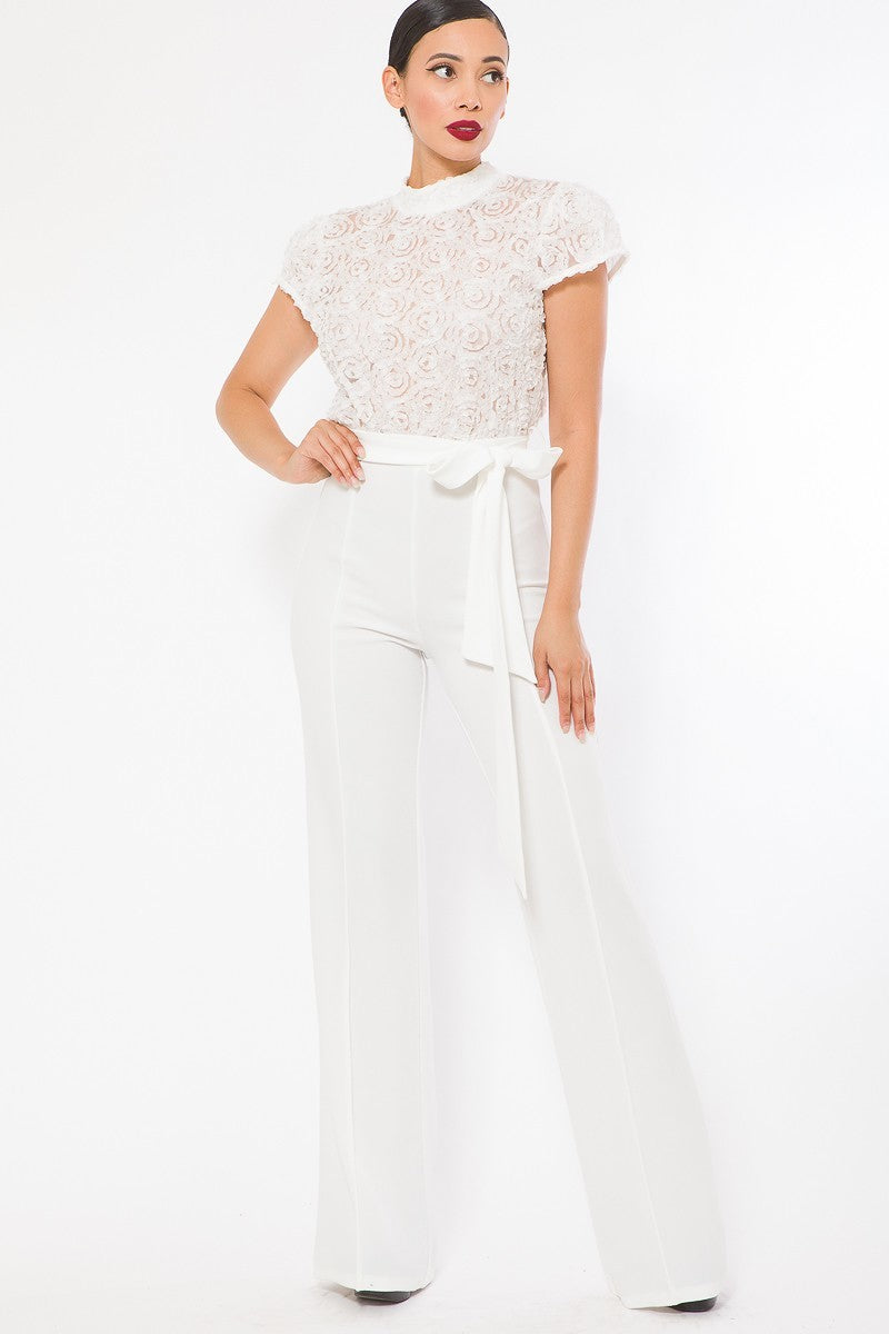 Flower Lace Top Detailed Fashion Jumpsuit Smile Sparker