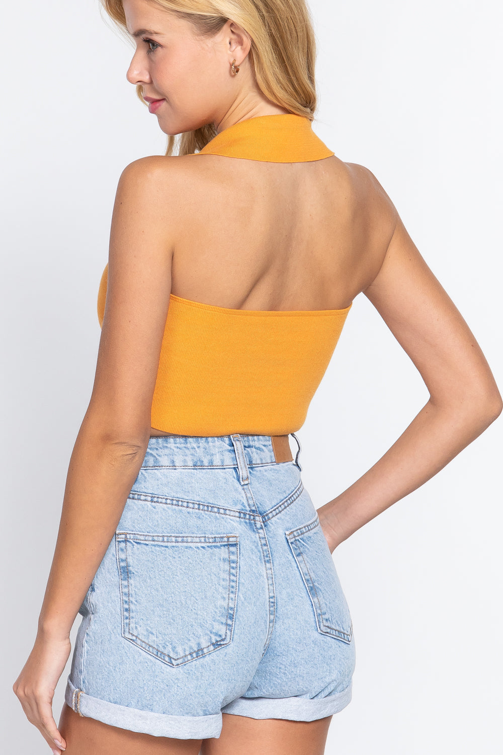 Halter Ruched Crop Sweater Knit Top Smile Sparker