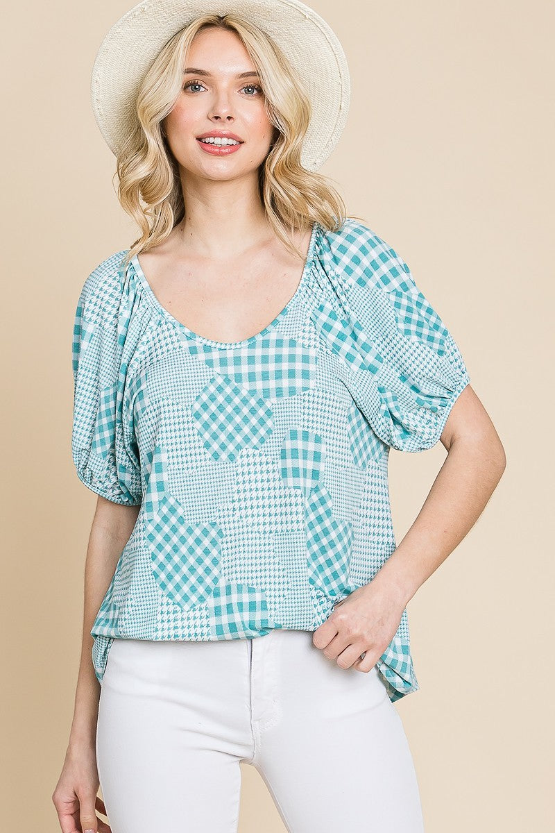 Hounds Tooth And Check Plaid Top Smile Sparker