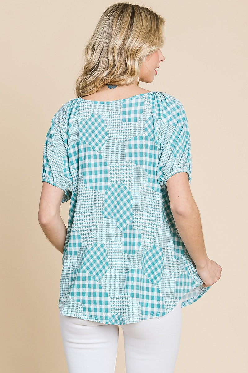 Hounds Tooth And Check Plaid Top Smile Sparker