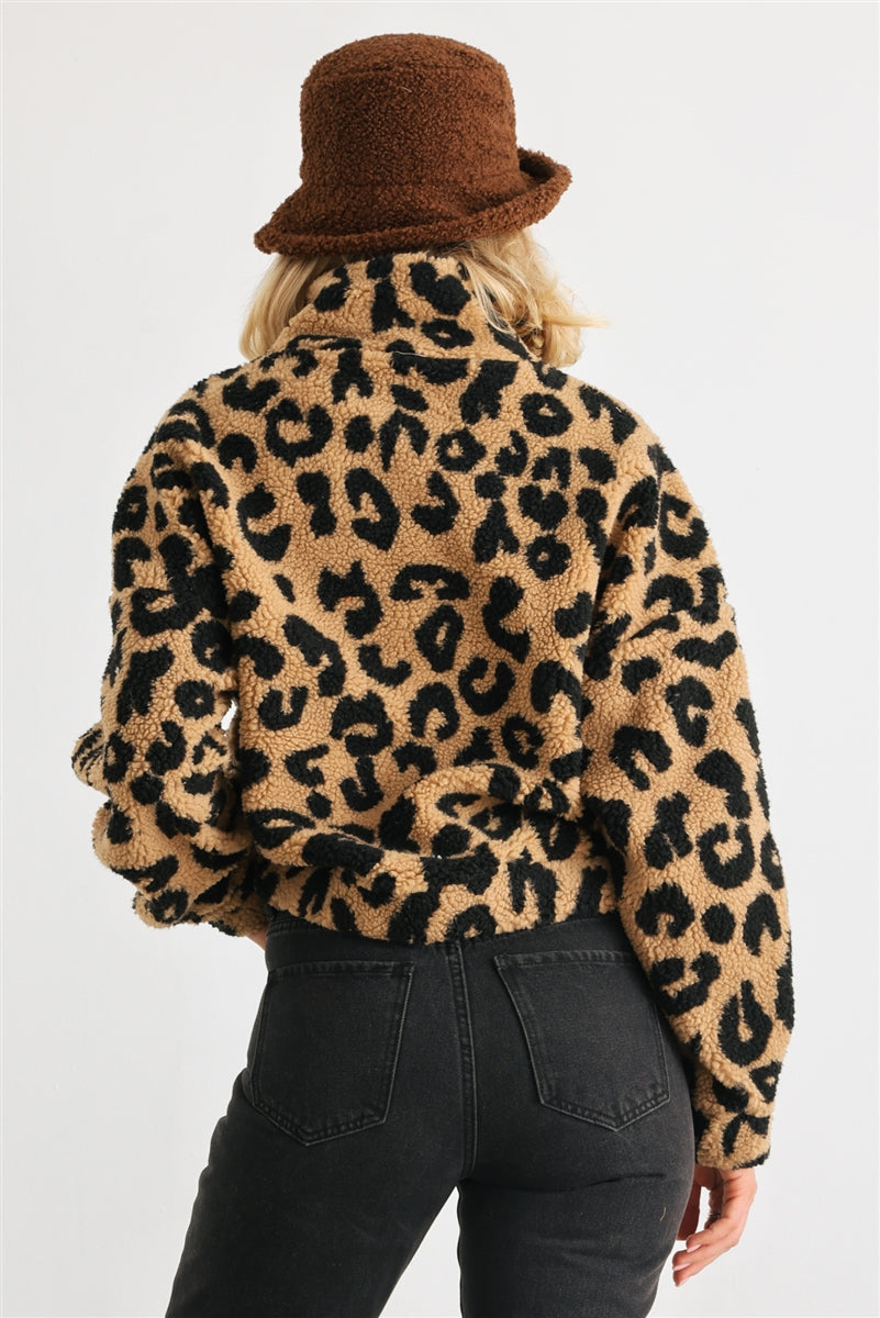 Leopard Teddy Zip-up Two Pocket Jacket Smile Sparker