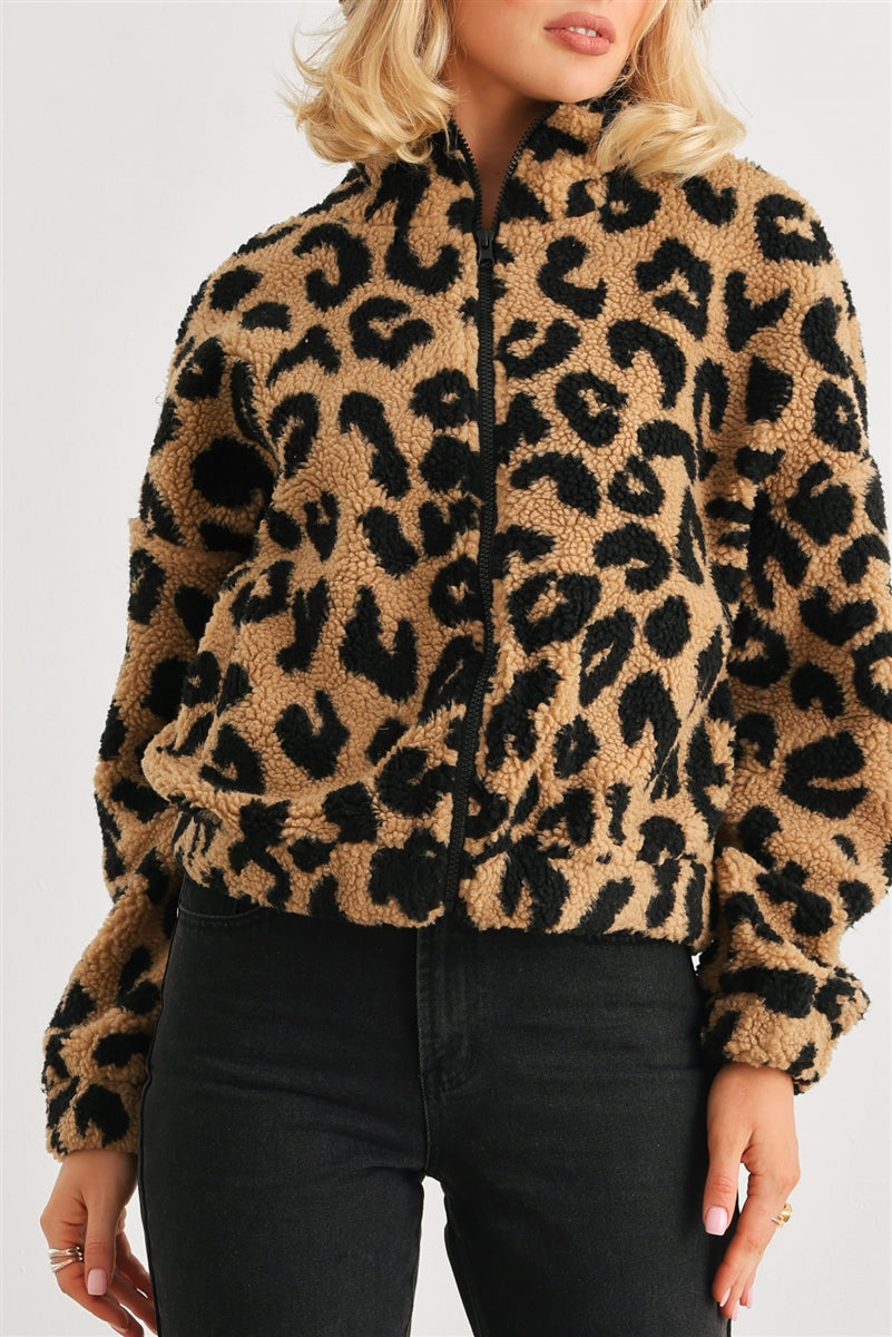 Leopard Teddy Zip-up Two Pocket Jacket Smile Sparker