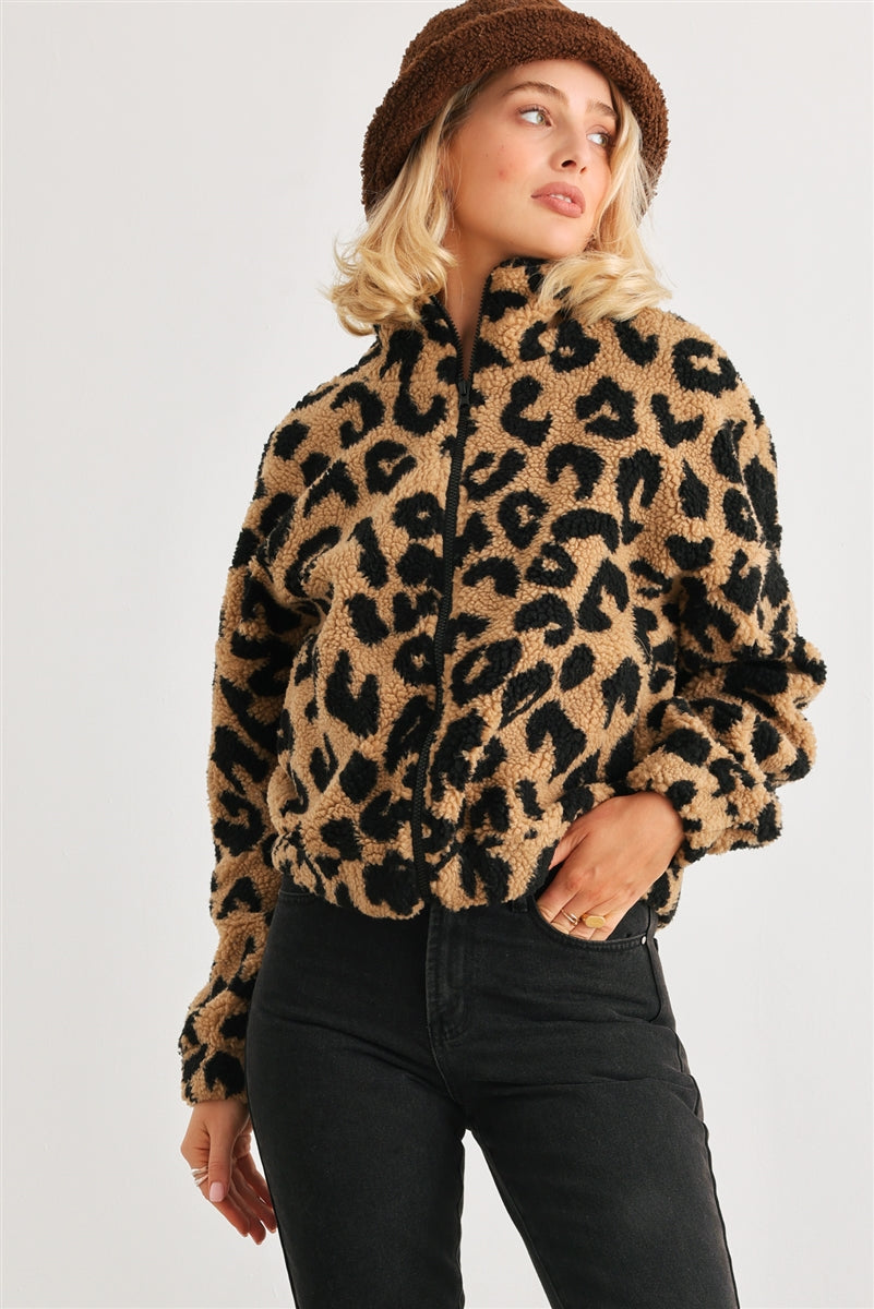 Leopard Teddy Zip-up Two Pocket Jacket Smile Sparker