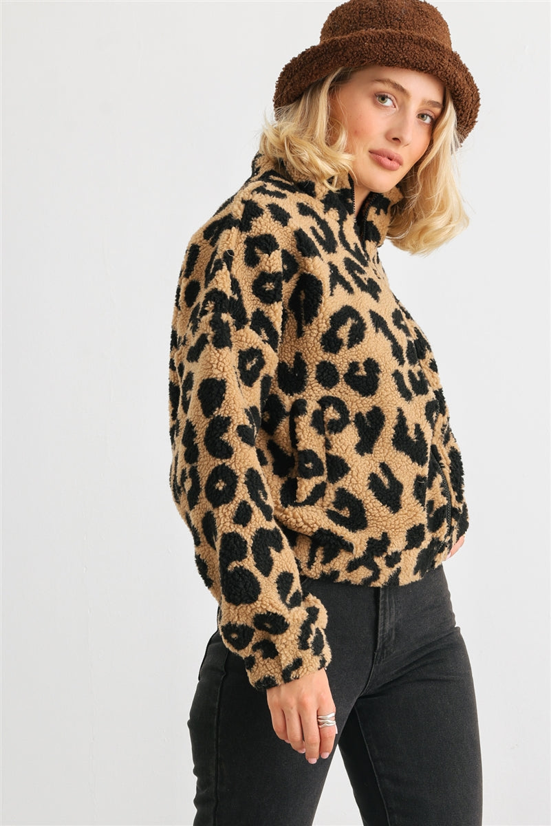 Leopard Teddy Zip-up Two Pocket Jacket Smile Sparker
