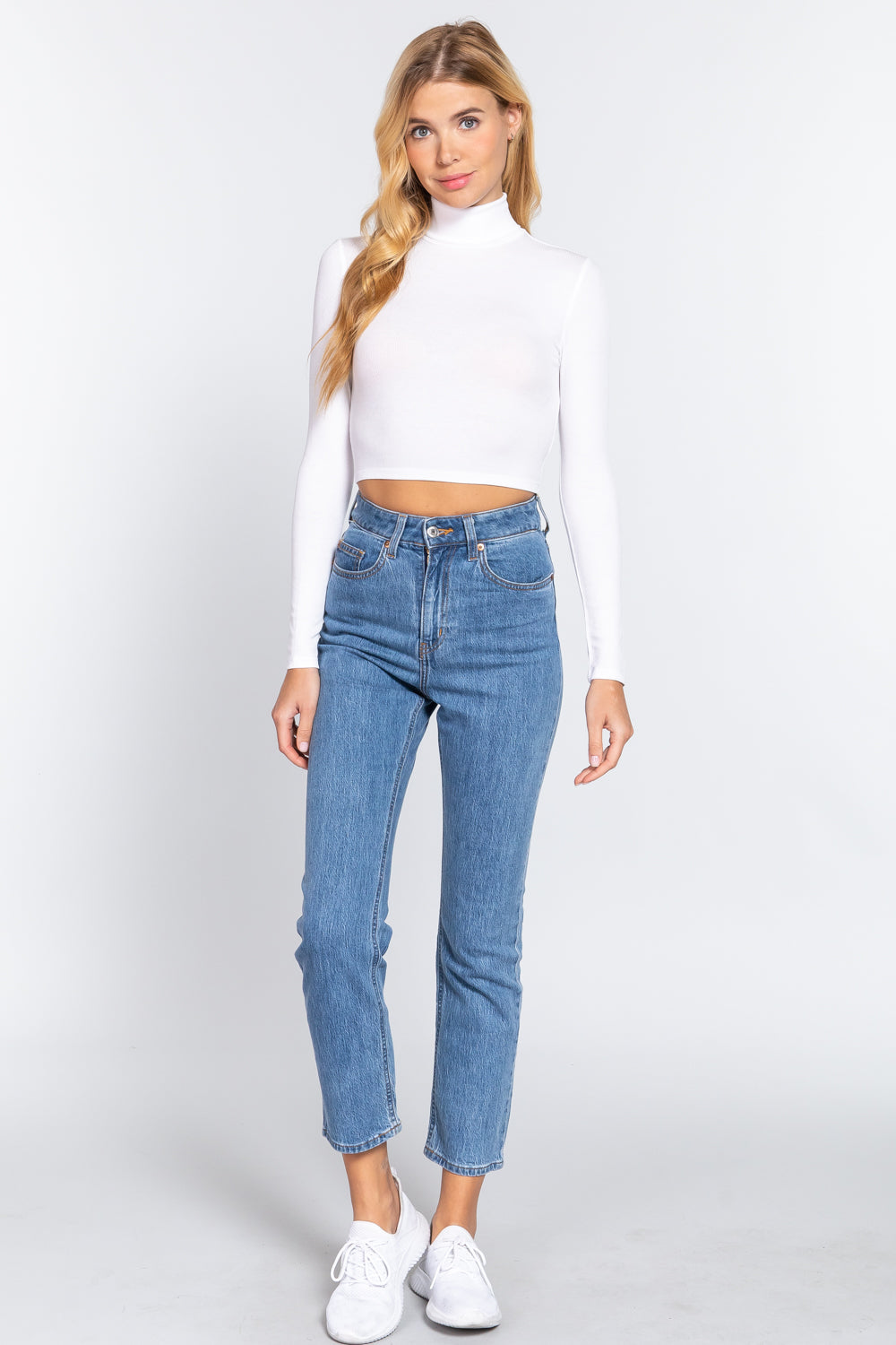 Long Slv Turtle Neck Rib Crop Knit Top Smile Sparker