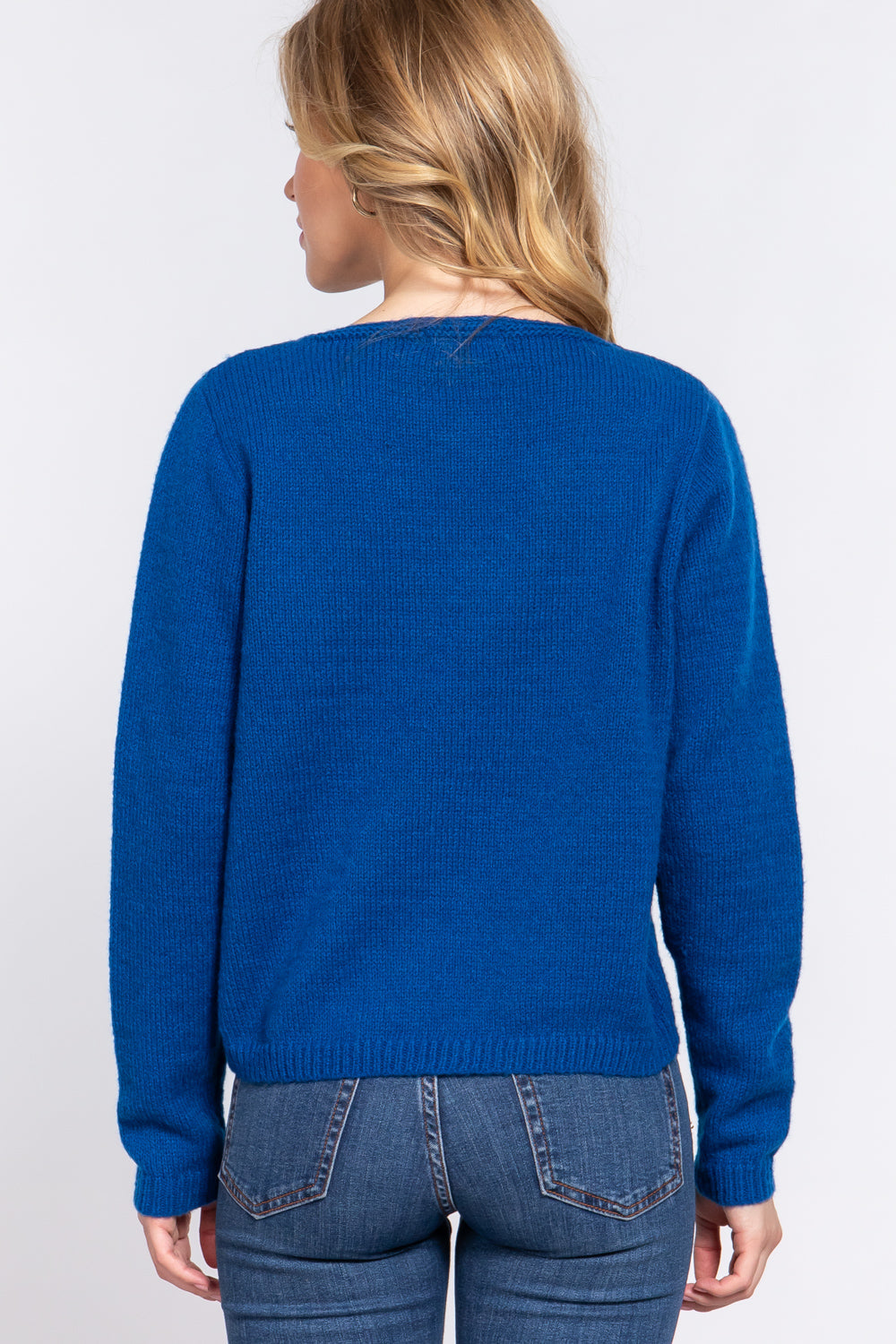 Long Slv X Strap V-neck Sweater Smile Sparker
