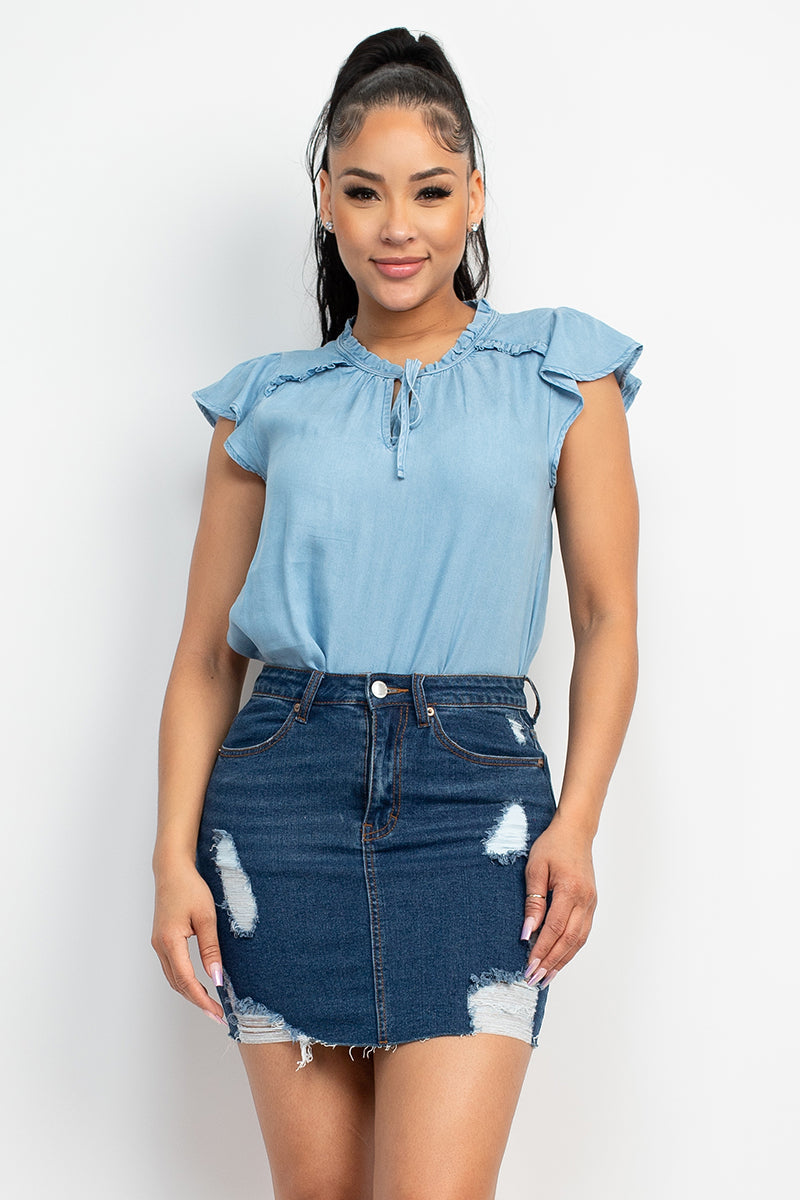 Lyocell Frill Sleeve Top Smile Sparker