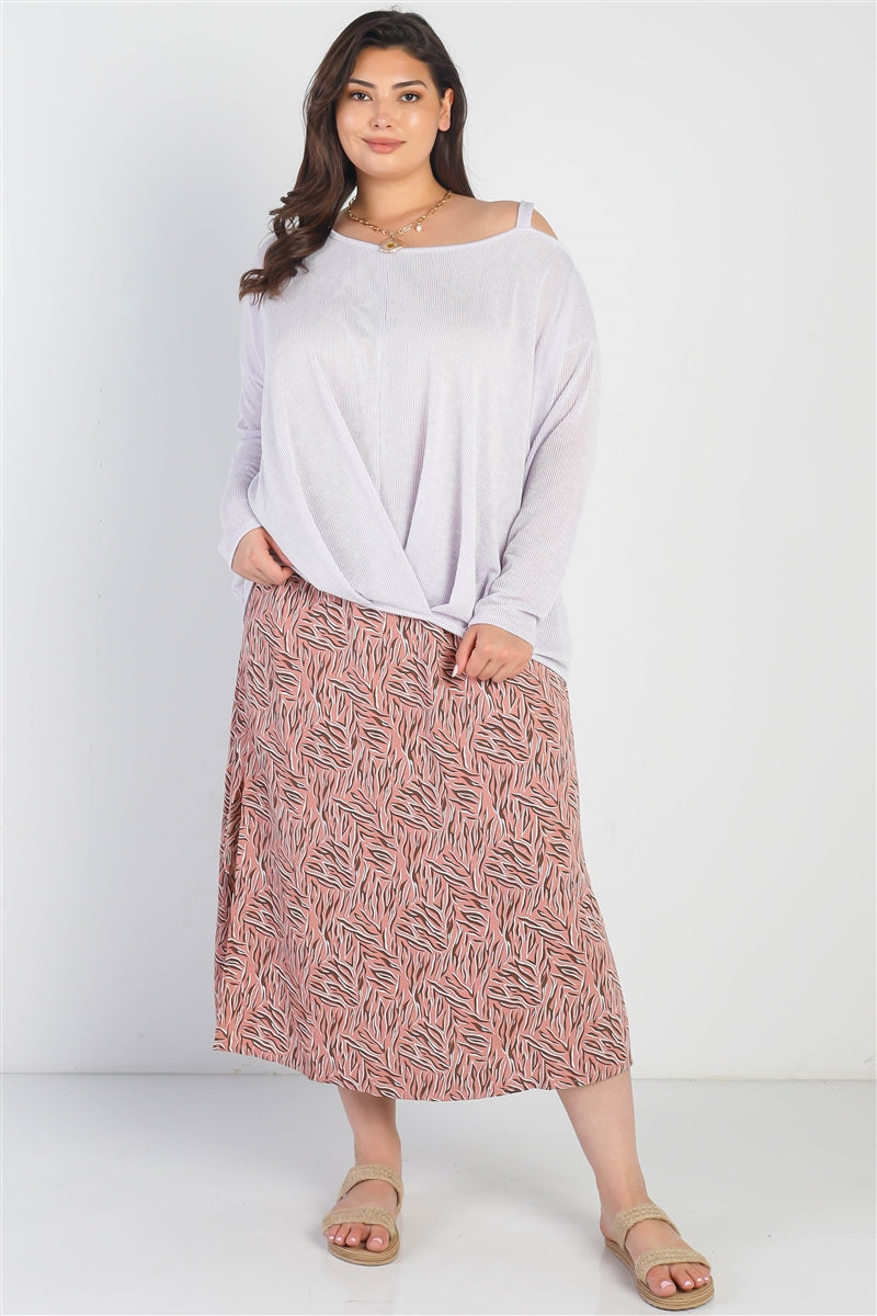 Plus Lavender Ribbed Cold Shoulder Hem Draped Detail Top Smile Sparker