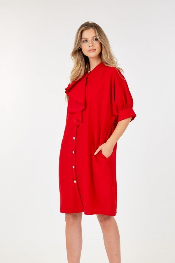 Puff Sleeve Dress With Frill Detail Smile Sparker