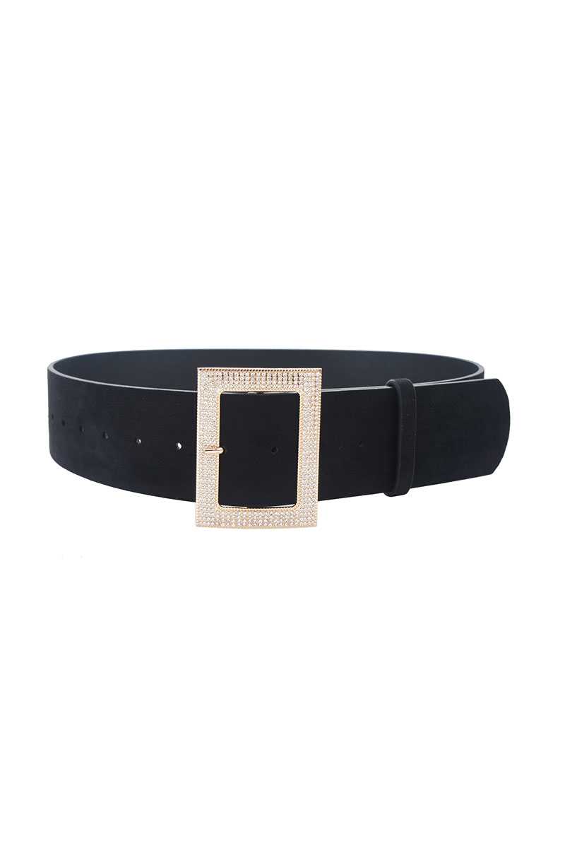 Rectangle Rhinestone Buckle Suede Belt Smile Sparker