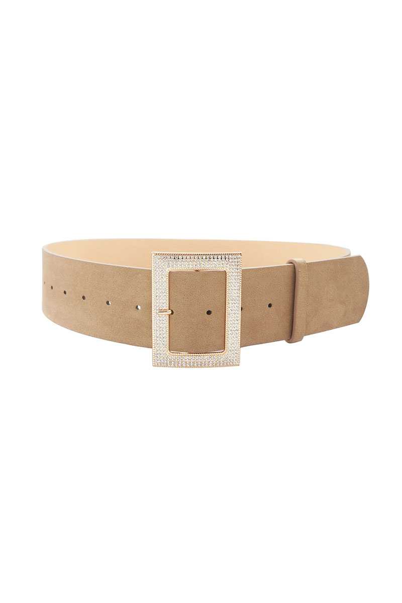 Rectangle Rhinestone Buckle Suede Belt Smile Sparker