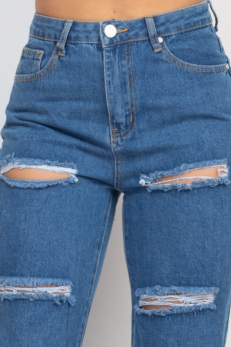 Rolled Hem Ripped Denim Jeans Smile Sparker