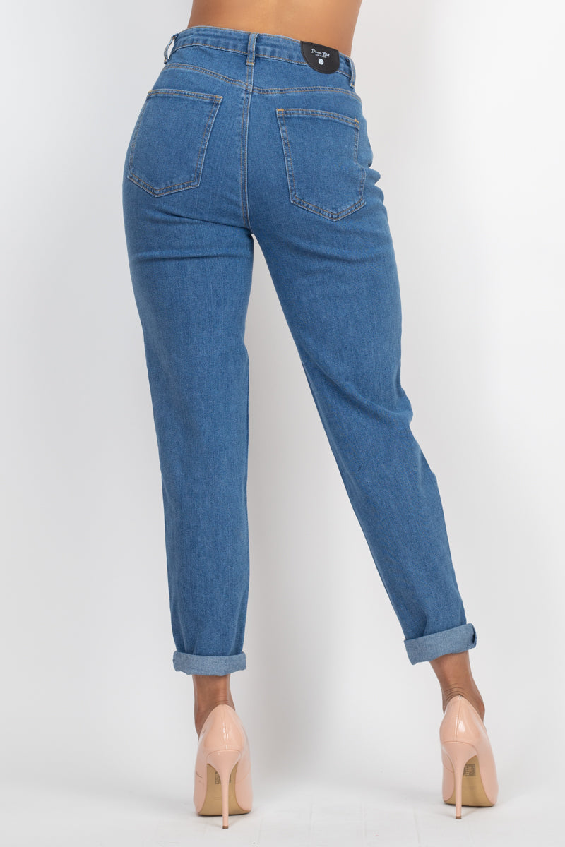 Rolled Hem Ripped Denim Jeans Smile Sparker
