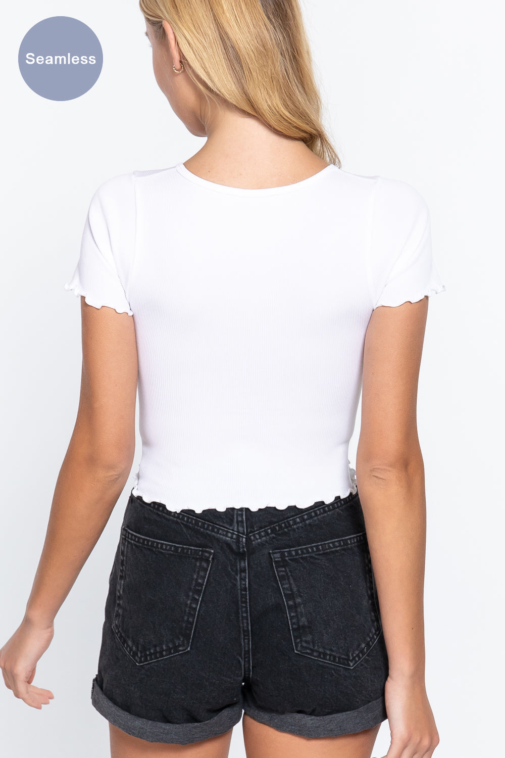 Ruched Lettuce Edge Seamless Rib Top Smile Sparker