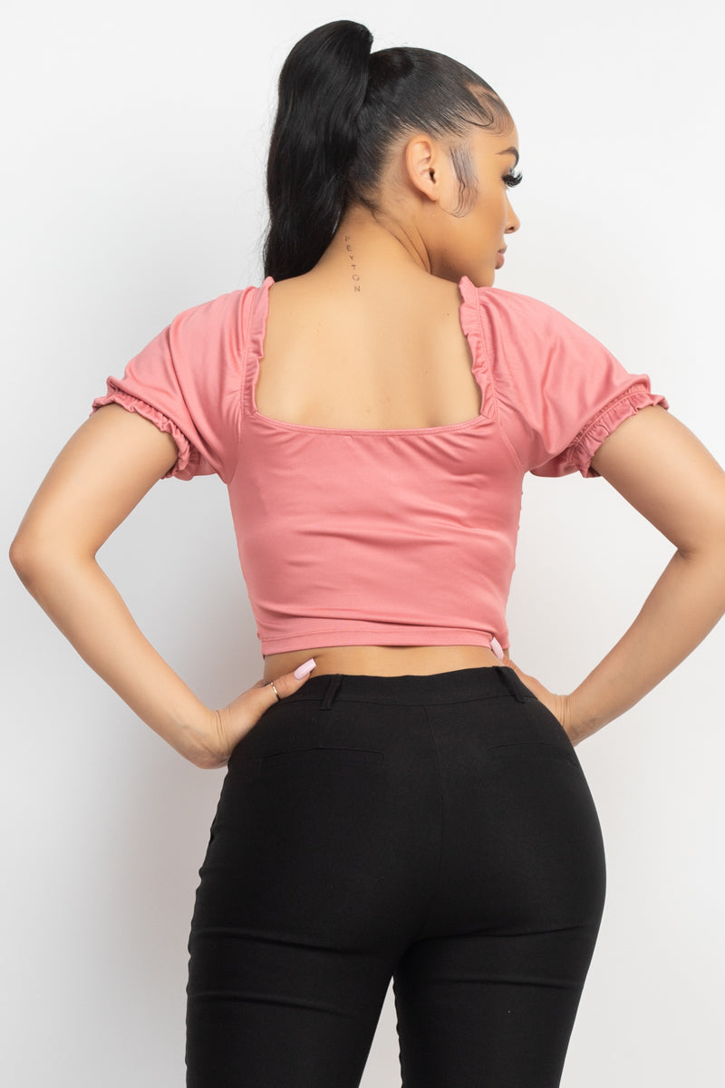 Ruching Puff Sleevetop Smile Sparker