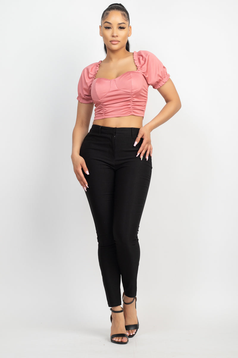 Ruching Puff Sleevetop Smile Sparker
