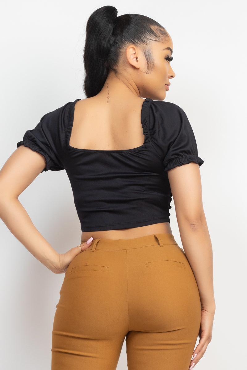 Ruching Puff Sleevetop Smile Sparker