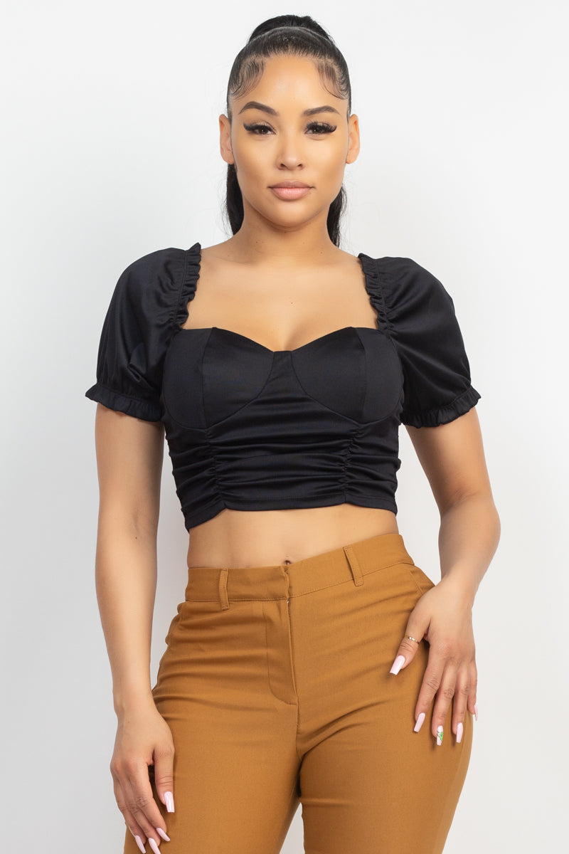 Ruching Puff Sleevetop Smile Sparker