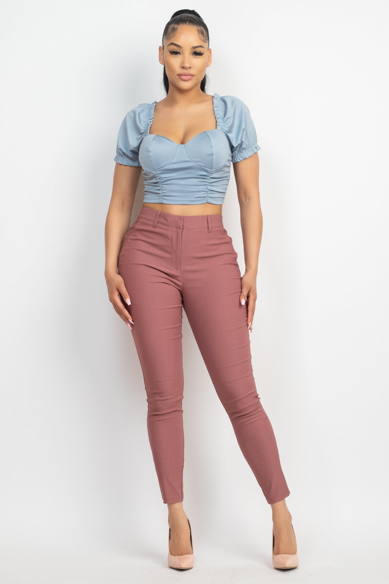 Ruching Puff Sleevetop Smile Sparker