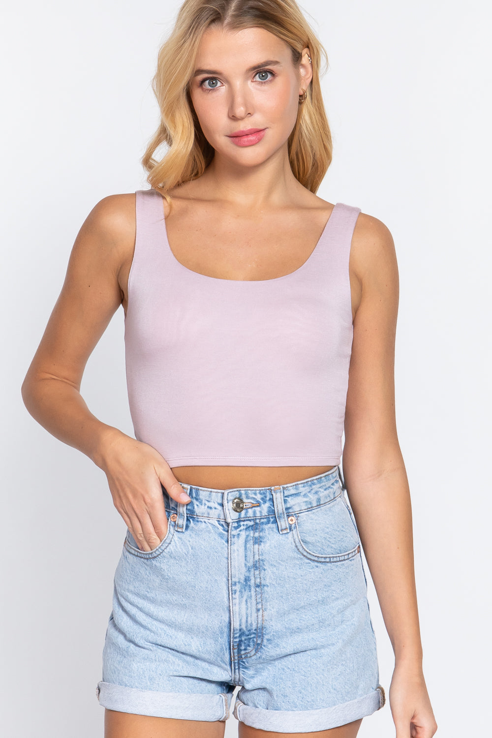 Scoop Neck 2 Ply Crop Tank Top Smile Sparker