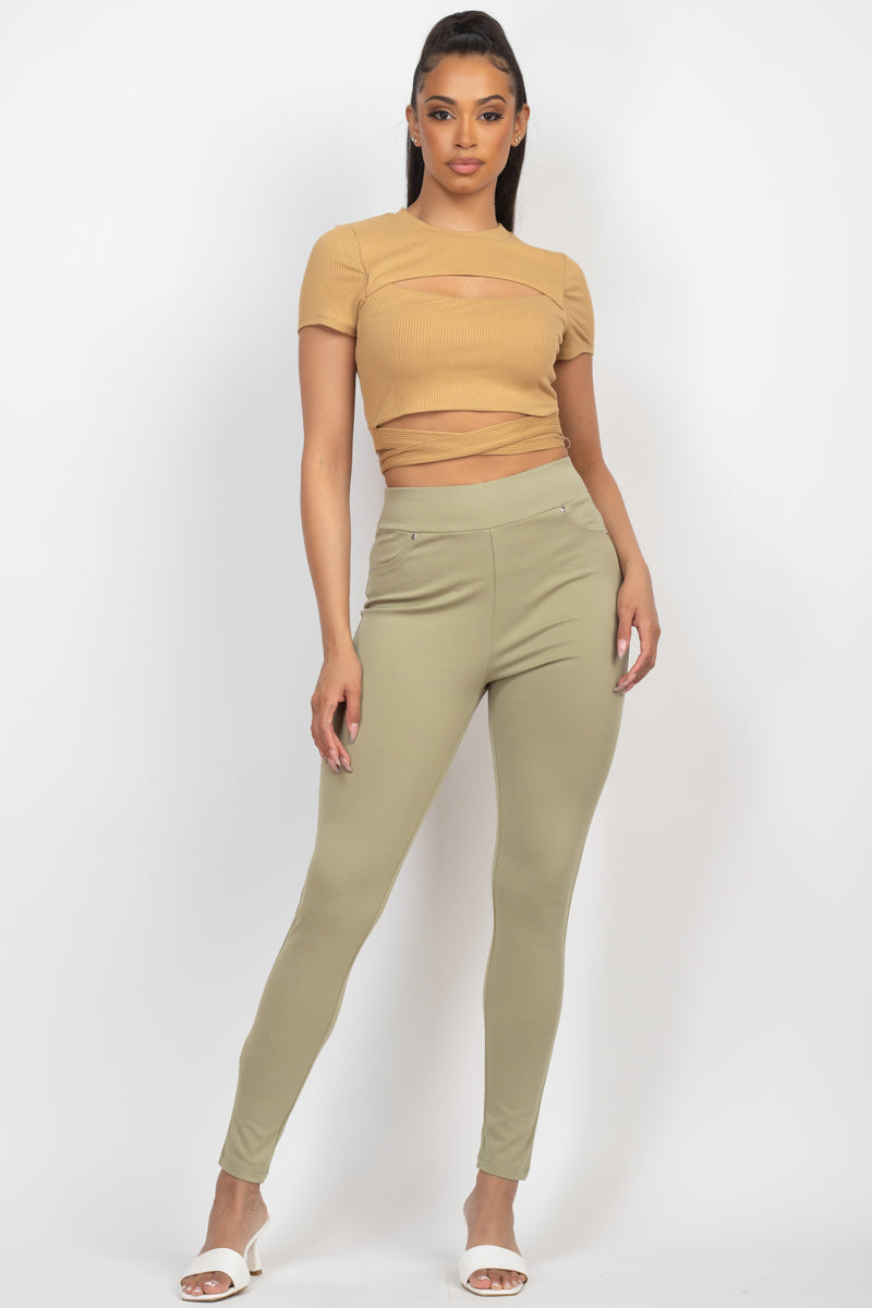Self-tie Ribbon Front Cutout Crop Top Smile Sparker