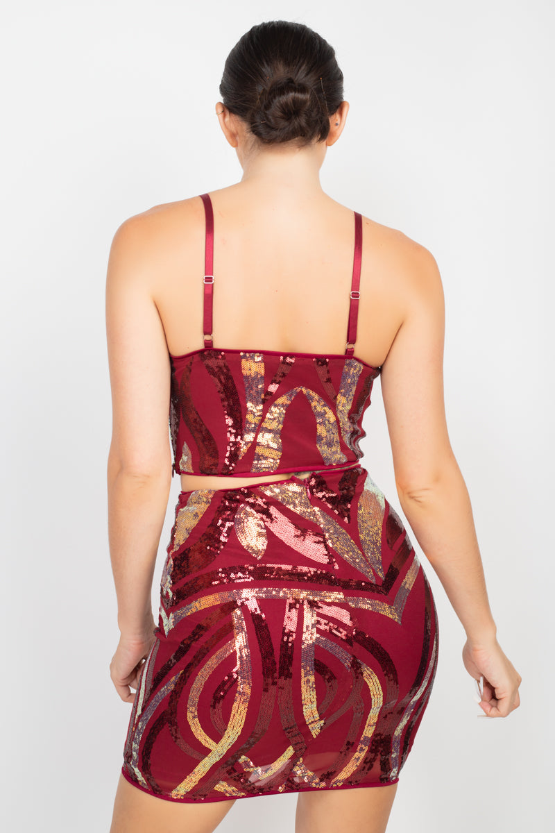Sequin Square Cami Top & Mini Skirts Set Smile Sparker