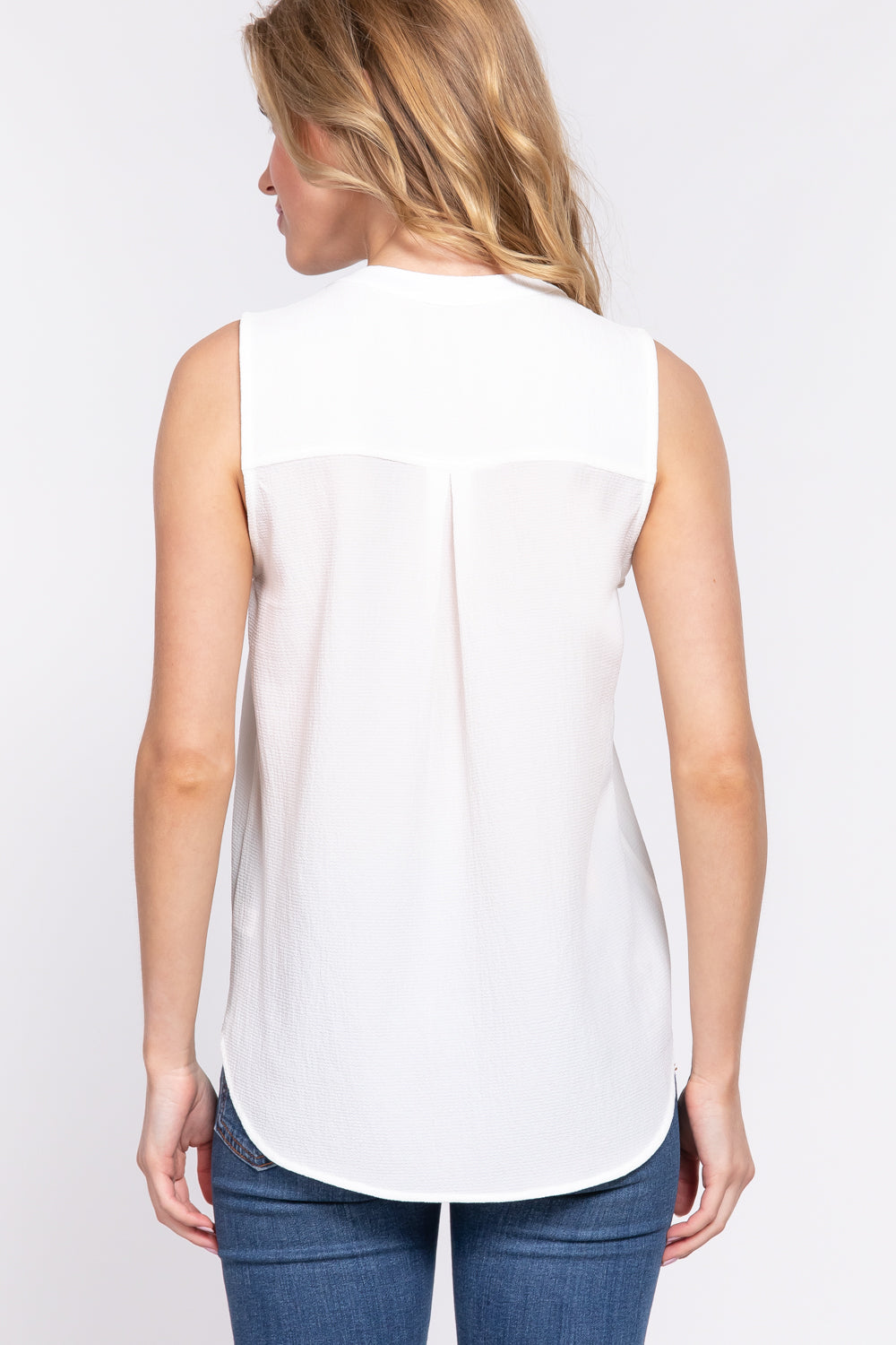Sleeveless Henley Neck Woven Top Smile Sparker