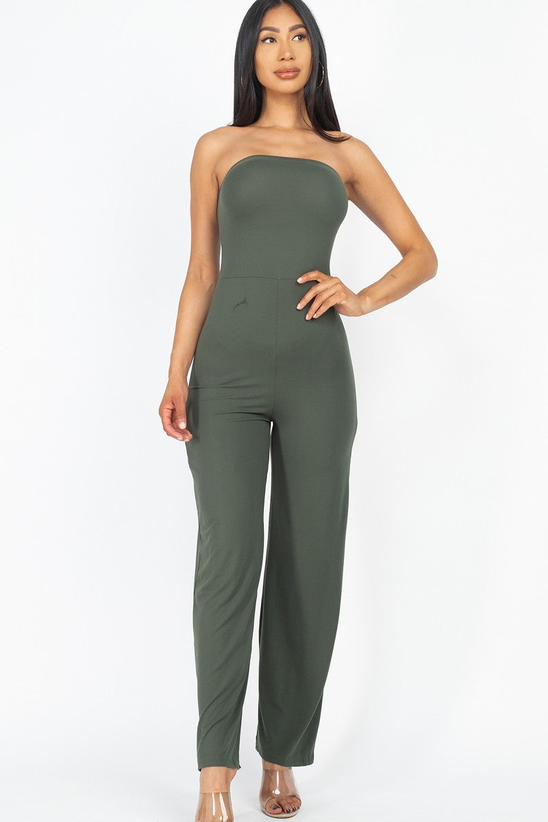 Solid Strapless Jumpsuit Smile Sparker