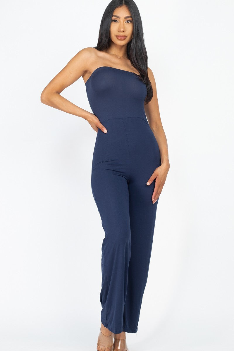 Solid Strapless Jumpsuit Smile Sparker