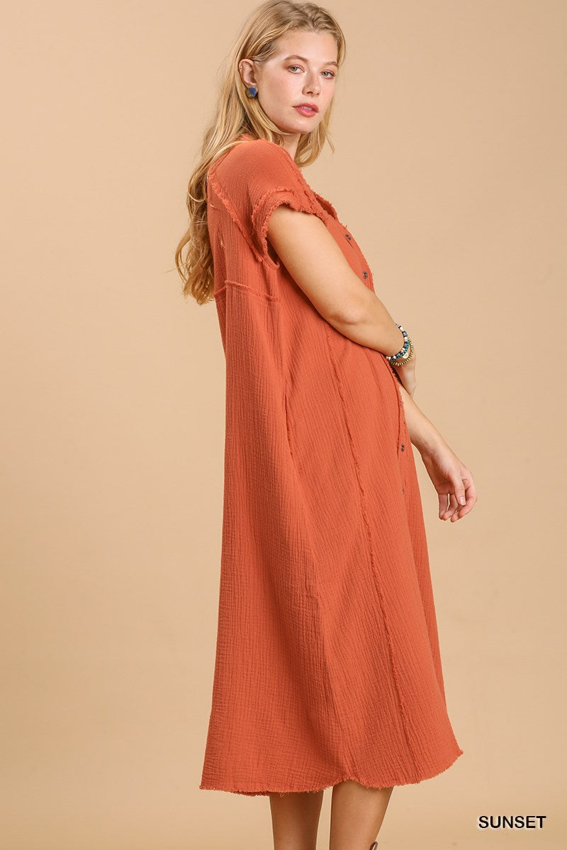 Split neck button down midi dress with no lining Smile Sparker